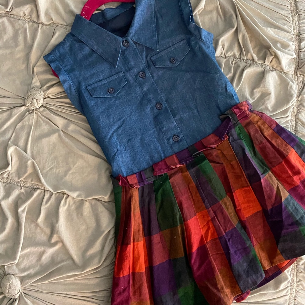 La Miniatura Jean and Plaid Dress size 4